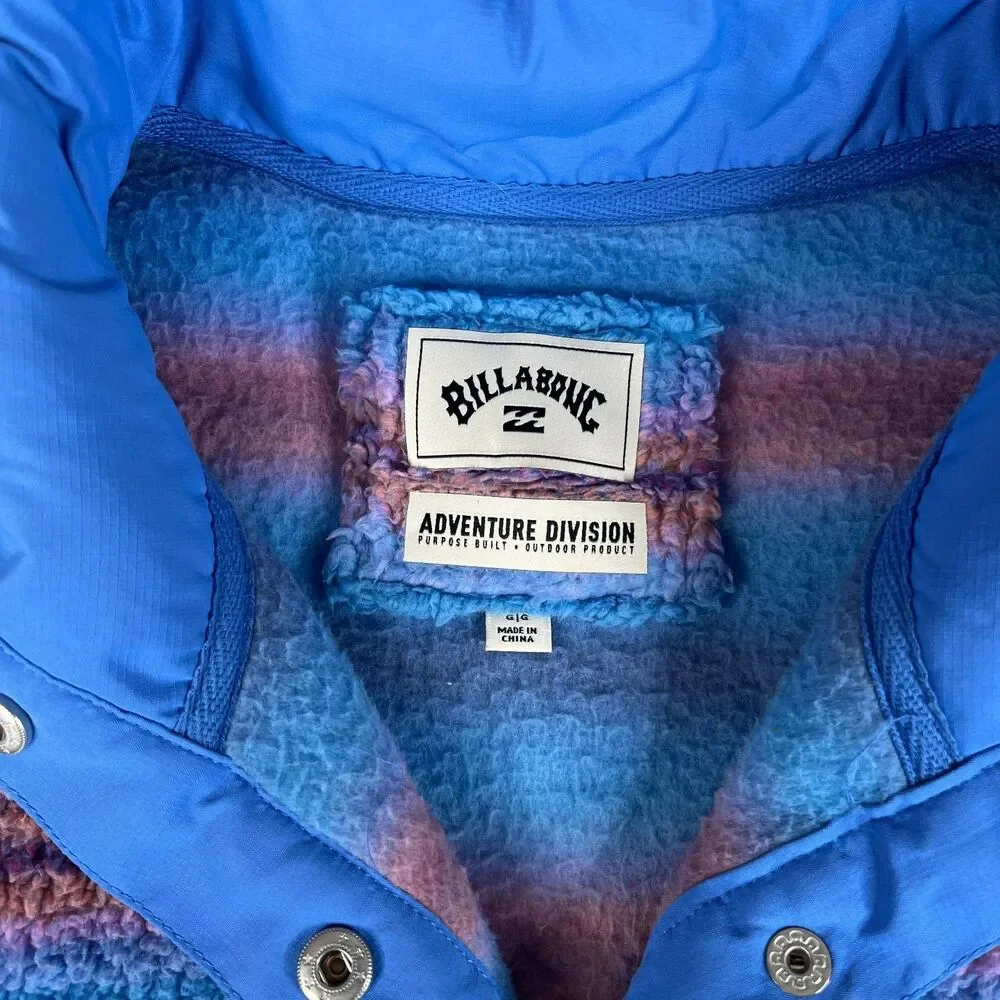 MOCK NECK Pullover Womens Large Blue Billabong Adventure Division Faux Fur